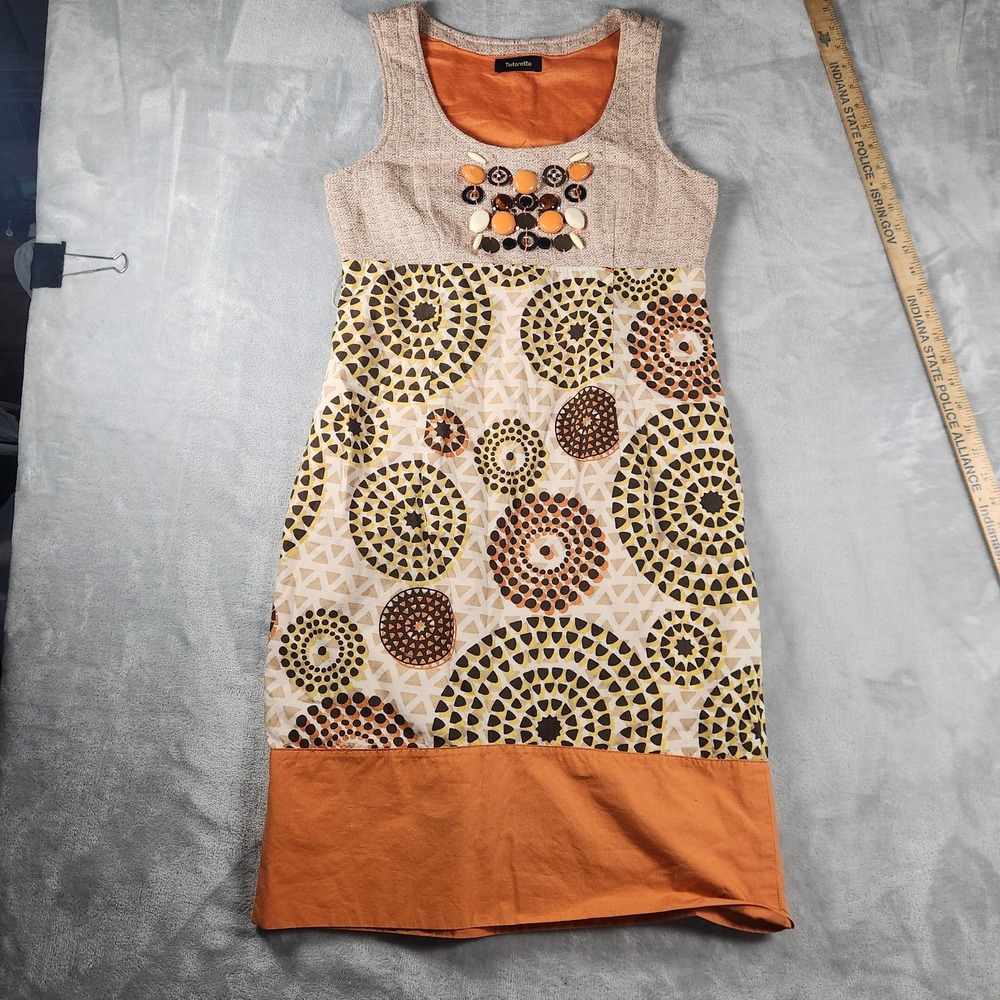 VTG Tintoretto Y2K Beige Tribal Beaded Mini Dress Size M Boho